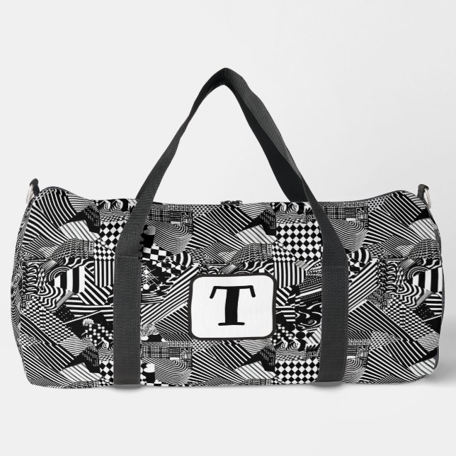 Black and white art collage of different pattern 4 duffle bag (Front)