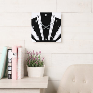 Black And White Art Deco Design Square Wall Clock