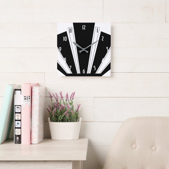 Black And White Art Deco Design Square Wall Clock (Reading Room)
