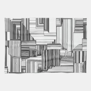 Black and White Art Deco Design Tea Towel