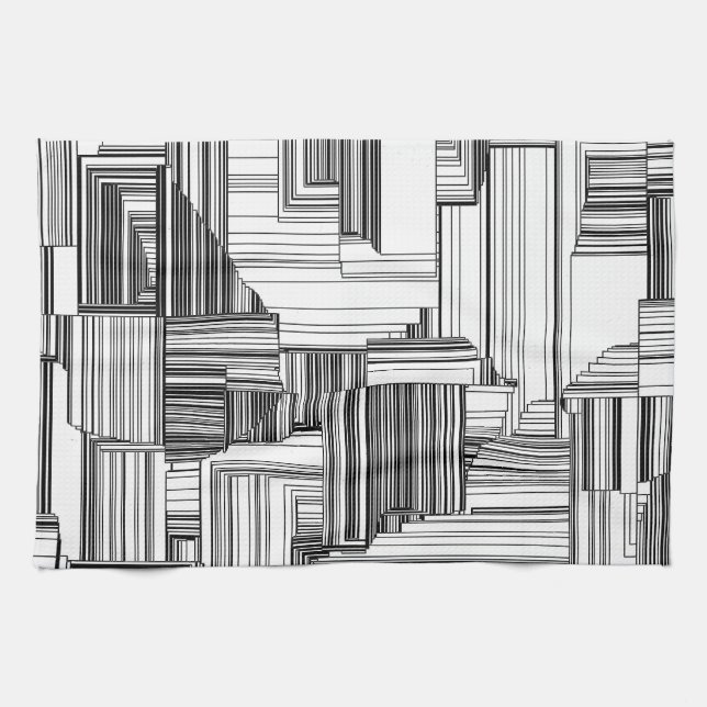 Black and White Art Deco Design Tea Towel (Horizontal)