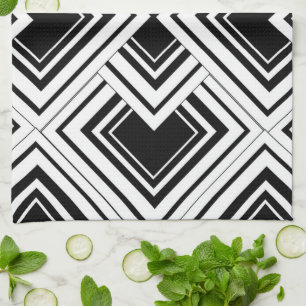 Black And White Art Deco Design Tea Towel