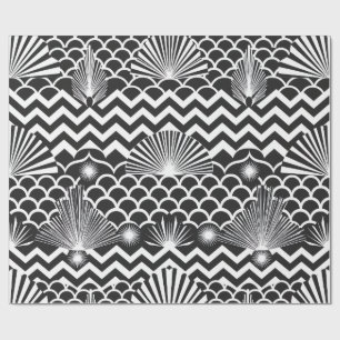 Black and White Art Deco Fans Luxury Wrapping Paper