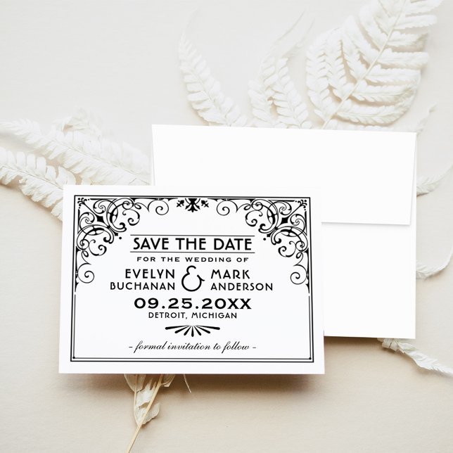 Black and White Art Deco Frame Wedding Save The Date (Creator Uploaded)