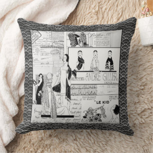 Black and White Art Deco French Fashion Cushion. Cushion