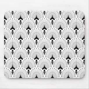 Black and white art-deco geometric pattern mouse mat