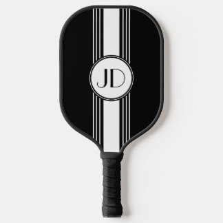 Black and White Art Deco Monogram Pickleball Paddle
