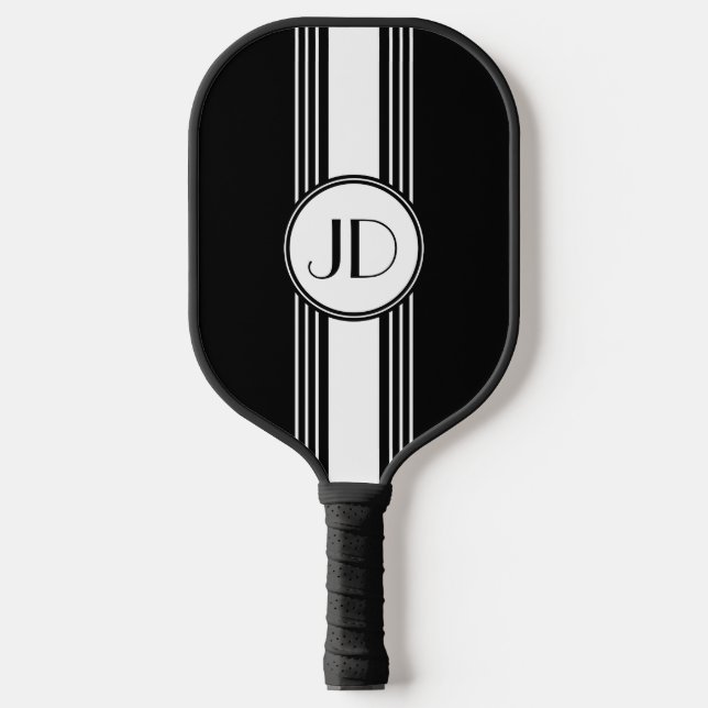 Black and White Art Deco Monogram Pickleball Paddle (Front)