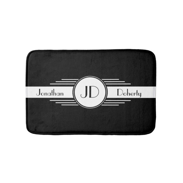 Black and White Art Deco Monogrammed Bath Mat (Front)
