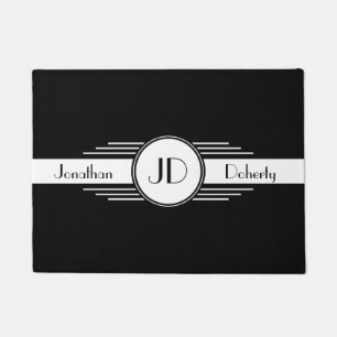 Black and White Art Deco Monogrammed Doormat
