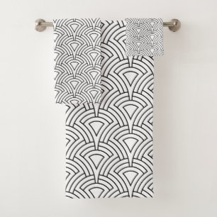 Black and white Art Deco pattern Bath Towel Set