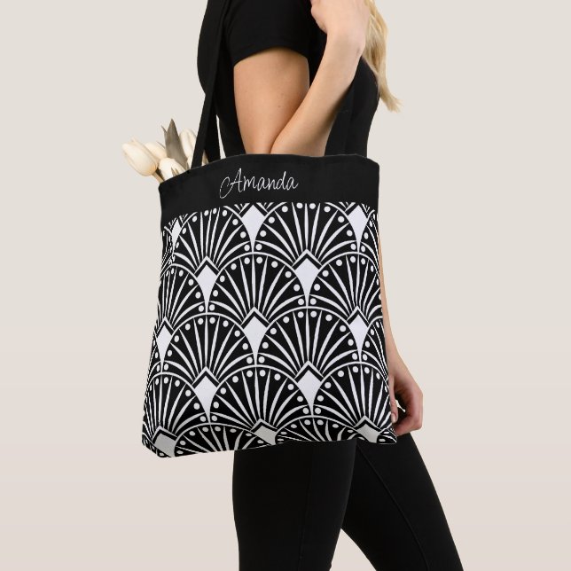 Black and white Art Deco pattern Tote Bag (Close Up)