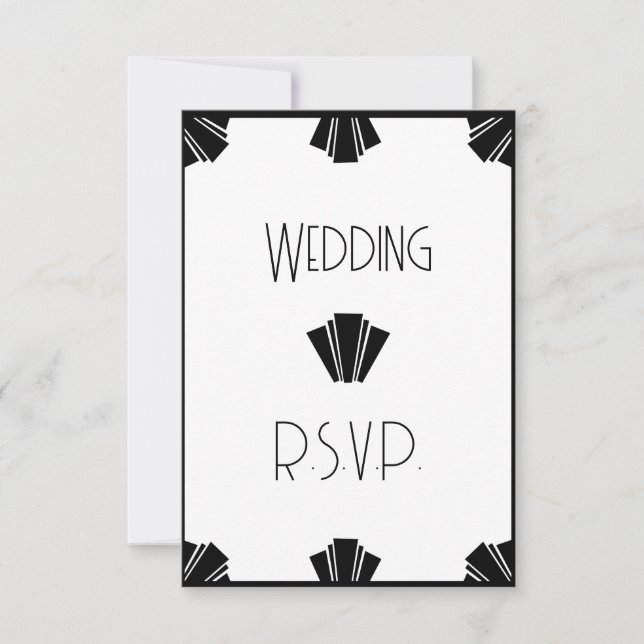 Black And White Art Deco RSVP Wedding Card (Front)