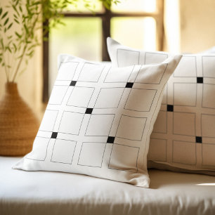 Black and White Art Deco Squares Pattern Cushion