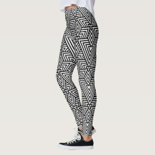 Black and White Art Deco Triangle Seamless Pattern Leggings