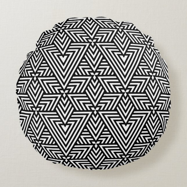 Black and White Art Deco Triangle Seamless Pattern Round Cushion (Front)