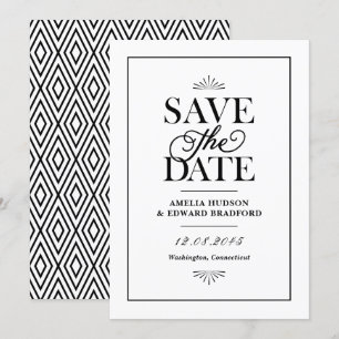 Black and White Art Deco Typography Save The Date