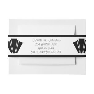 Black And White Art Deco Wedding Invitation Belly Band