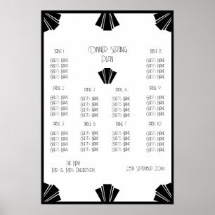 Black And White Art Deco Wedding Seating Poster