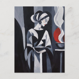 Black and White Art Deco Woman Wall Art Postcard