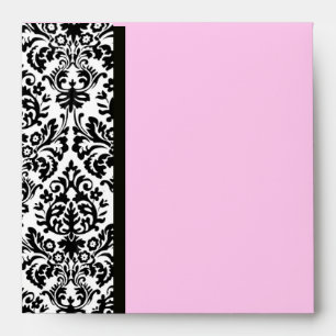 BLACK AND WHITE ART NOUVEAU DAMASK Pink Envelopes