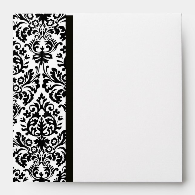 BLACK AND WHITE ART NOUVEAU DAMASK,RED WAX SEAL ENVELOPES (Front)