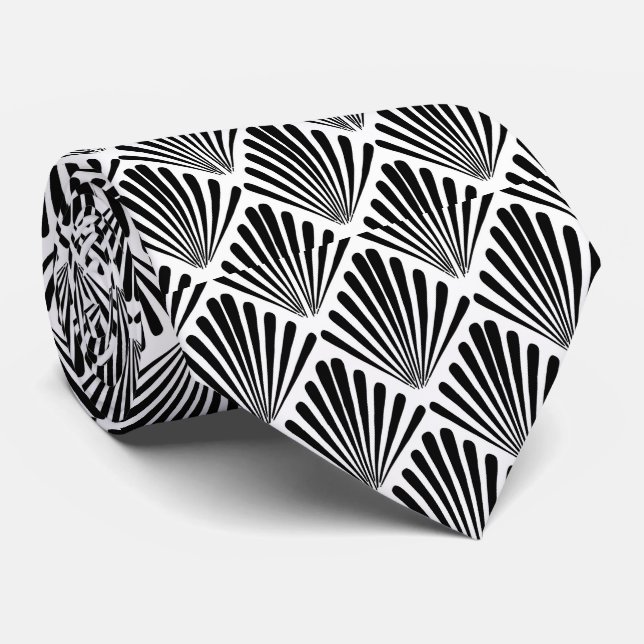 Black and white Art Nouveau geometric pattern Tie (Rolled)
