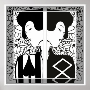 Black-and-white art nouveau silhouettes poster