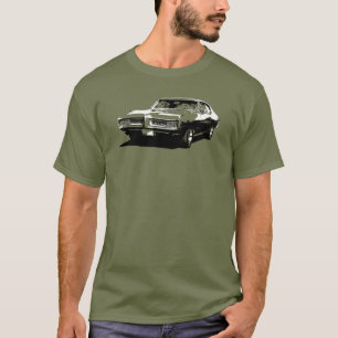 Black and white art of 1968 GTO on coloured T-Shirt
