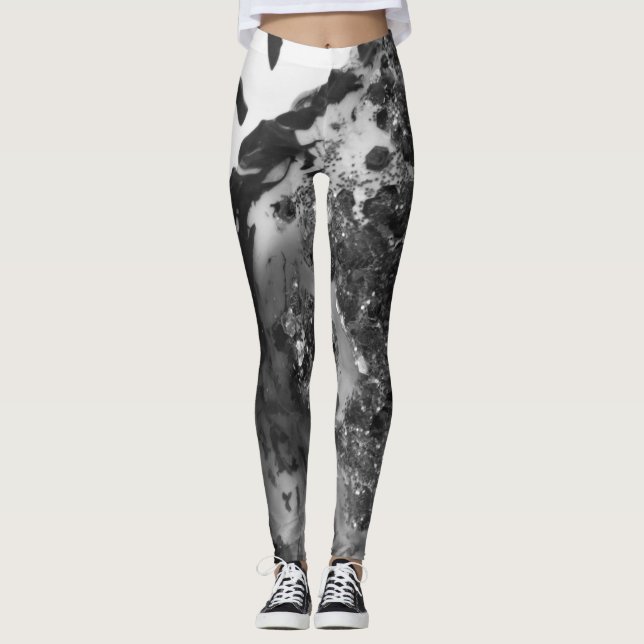 Black and white art texture painting legging pants (Front)