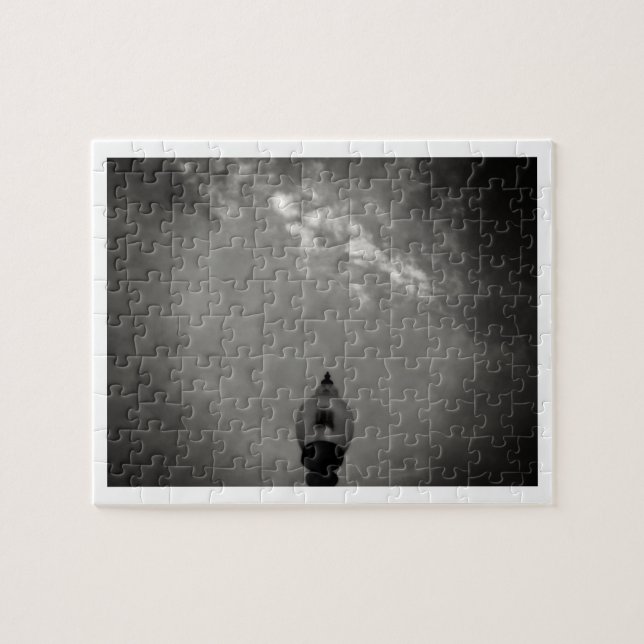 Black and white artistic lamp light clouds in sky jigsaw puzzle (Horizontal)