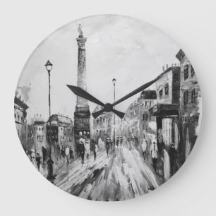 Black and white artistic paintings. large clock