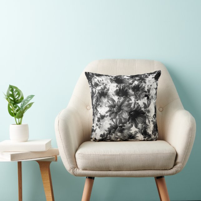 Black and White Artistic Vintage Floral Cushion (Chair)