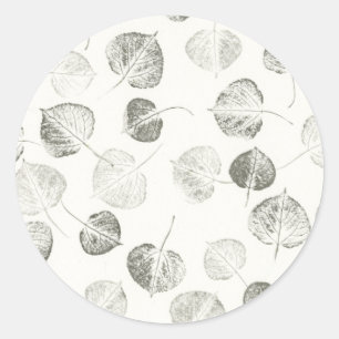 Black and White Aspen Leaves Classic Round Sticker