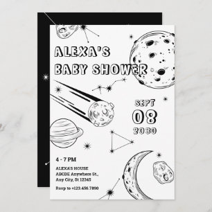 Black and white astrology moon baby shower invitation
