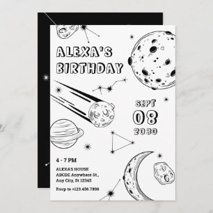 Black and white astrology moon birthday  invitation