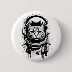 Black and White Astronaut Cat 6 Cm Round Badge