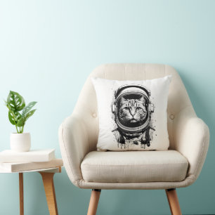 Black and White Astronaut Cat Cushion