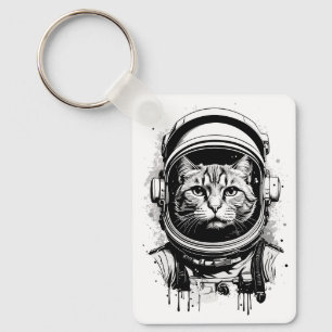Black and White Astronaut Cat Key Ring