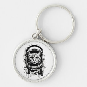Black and White Astronaut Cat Key Ring