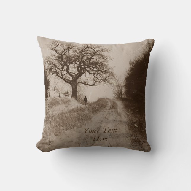 black and white atmospheric winter snow scene cushion (Front)