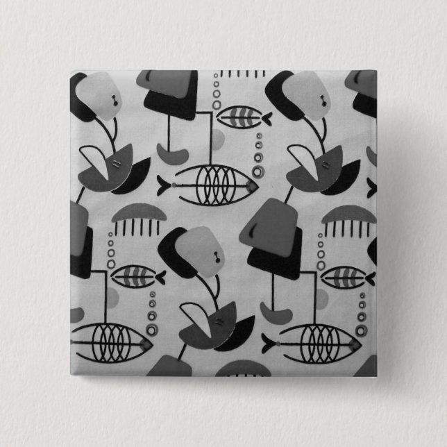 Black and White Atomic Pattern Button (Front)