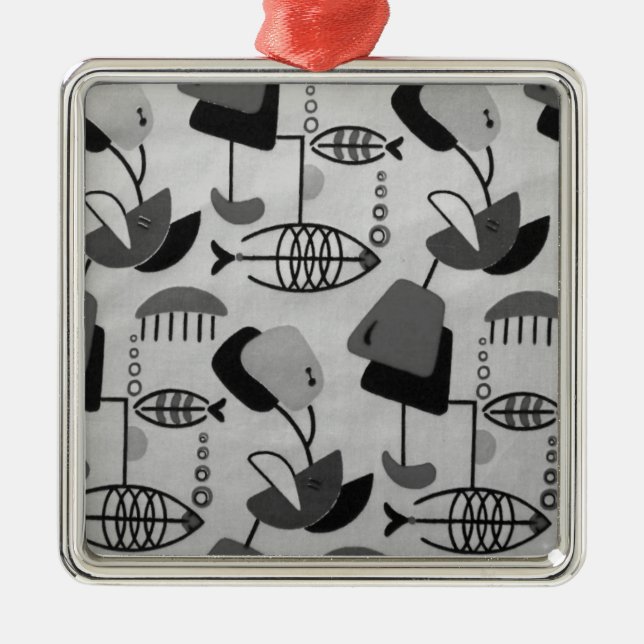 Black and White Atomic Pattern Christmas Ornament (Front)