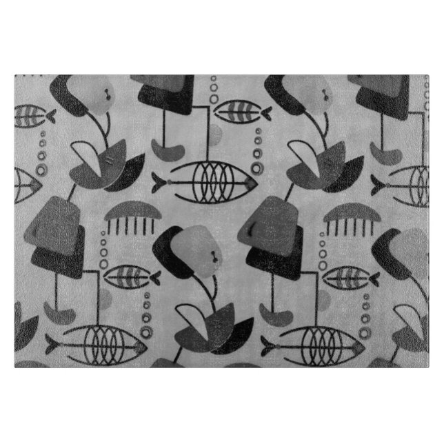 Black and White Atomic Pattern Cutting Board (Front)