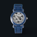 Black and White Atomic Pattern Kid's Watch<br><div class="desc">This Black and White Atomic Pattern Kid's Watch is black and white and retro all over. The design features a replica of a vintage 1950's fabric, as seen through the lens of a black and white television program. The modern art shapes include everything from the abstract to the fish! There...</div>