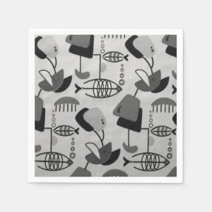 Black and White Atomic Pattern Paper Napkins