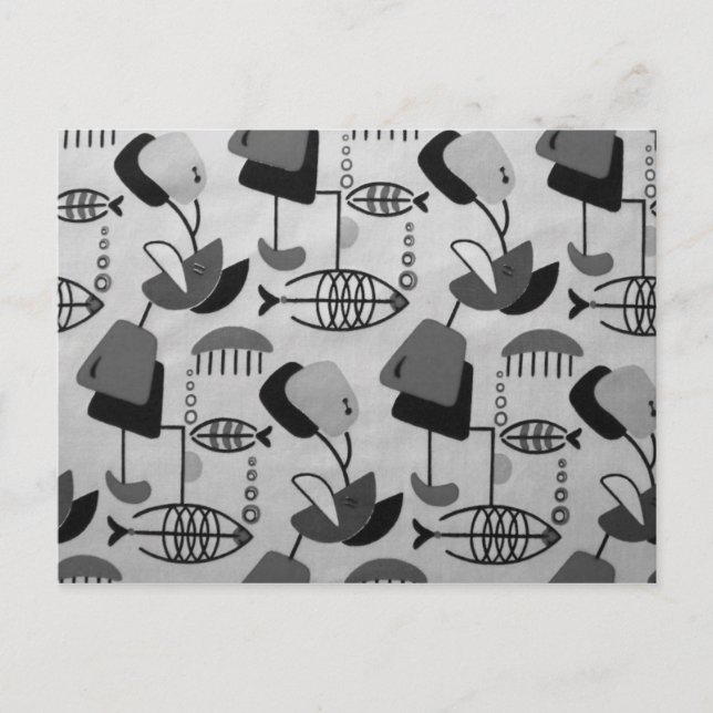 Black and White Atomic Pattern Postcard (Front)