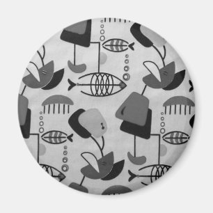 Black and White Atomic Pattern Round Magnet