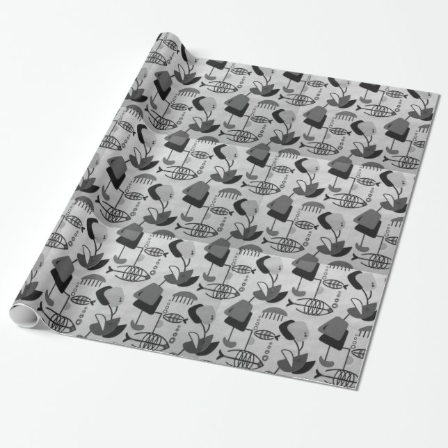Black and White Atomic Pattern Wrapping Paper (Unrolled)