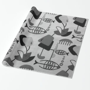 Black and White Atomic Pattern Wrapping Paper